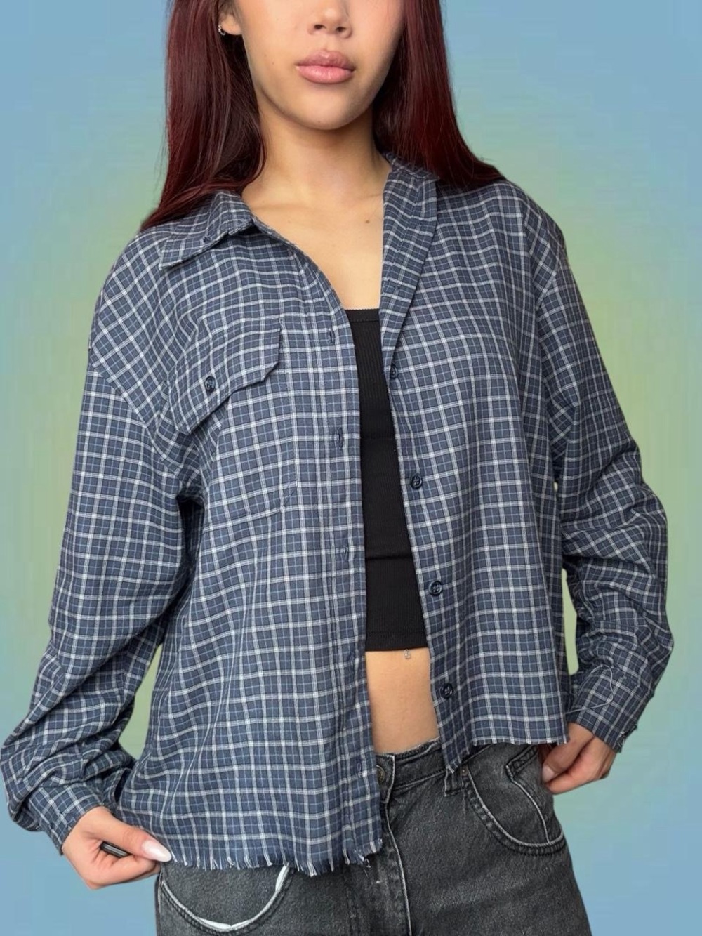 Classic Navy Plaid Button-Down Shirt - Women